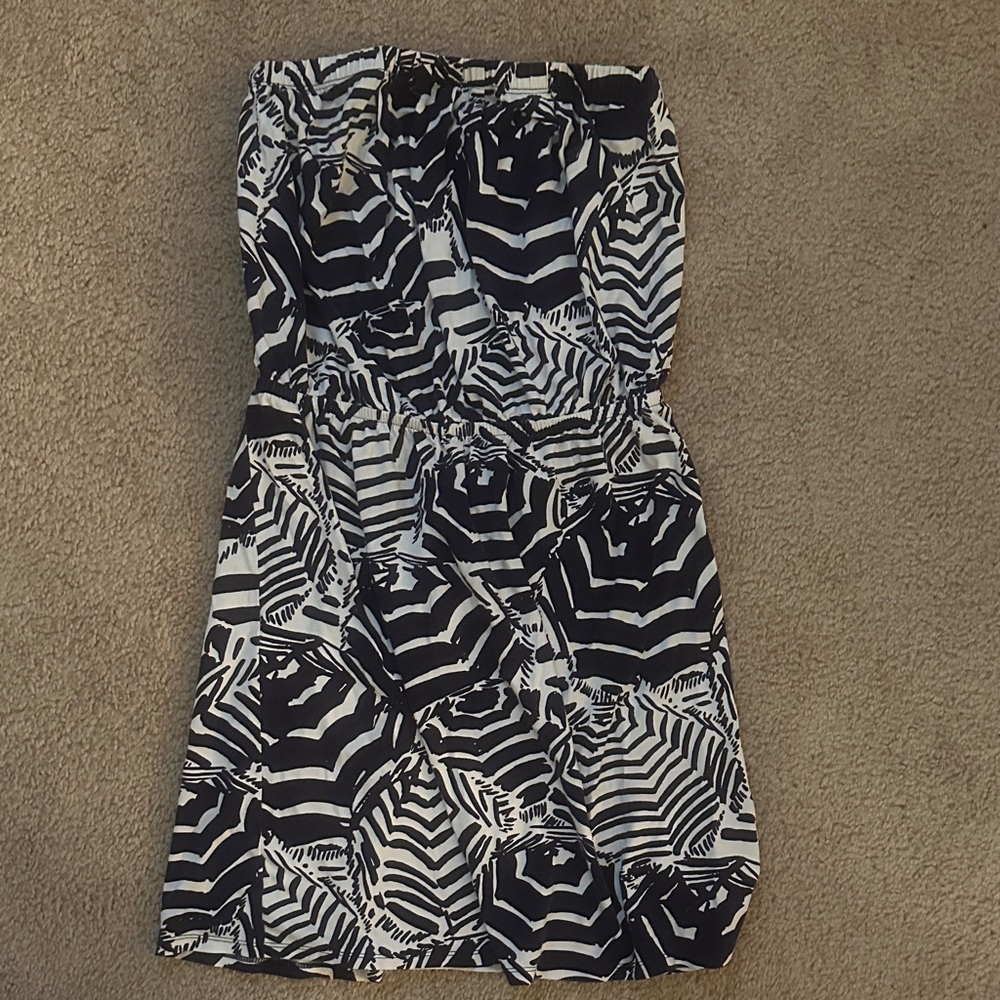 Lilly Pulitzer navy and White Patterned midi Dress size small
